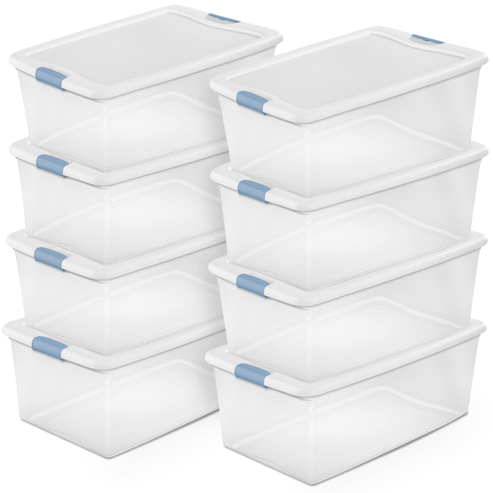 Sterilite Latching Storage Box, Stackable Bin with Latch Lid, Plastic Container to Organize Shoes on Closet Shelf, Clear with White Lid