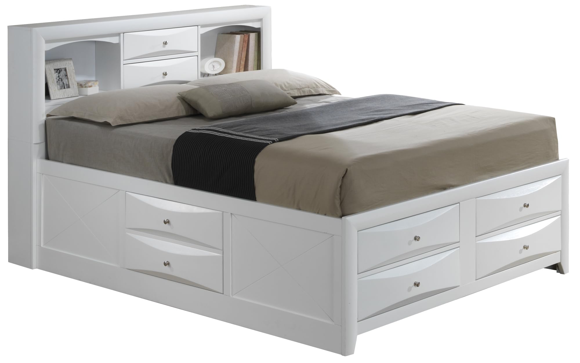Geelife Contemporary Queen Storage Bed with Under-Bed Storage, White
