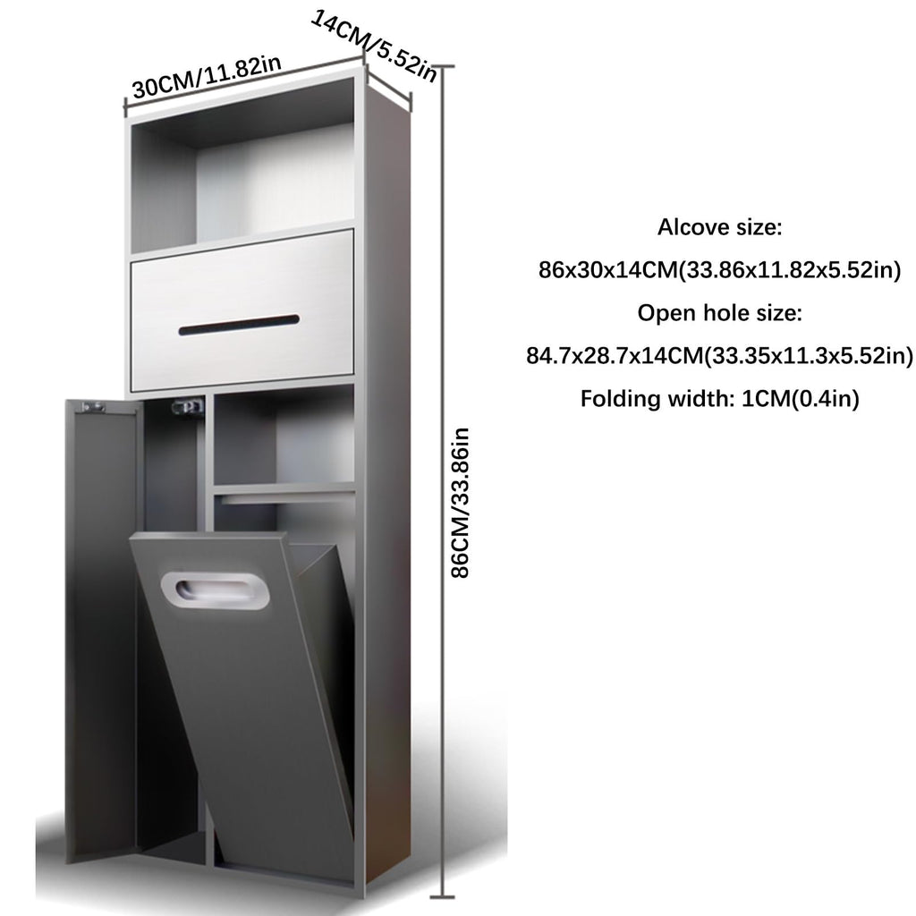 AOXHUGB 304 Stainless Steel Shower CaddyWaterproof BuiltIn Storage Shelves for Bathroom Shampoo & Toiletries Organizer Trash Can & Toilet BrushRed Alcove Solution（Rouge-E）