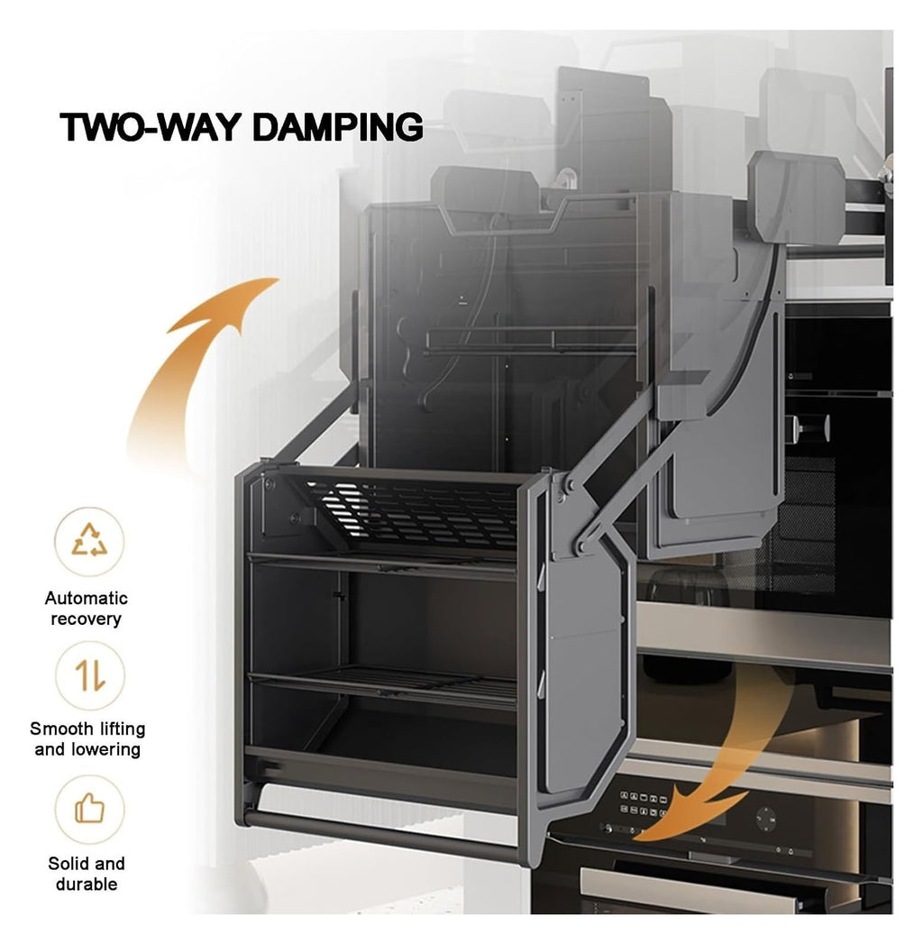 2-Tier Pull Down Kitchen Shelf Organizer, Heavy-Duty Dish Rack for Upper Cabinets, 20kg Capacity, Space-Saving Storage Solution for Home Bar & Pantry (46.2x48.5x48.7cm)