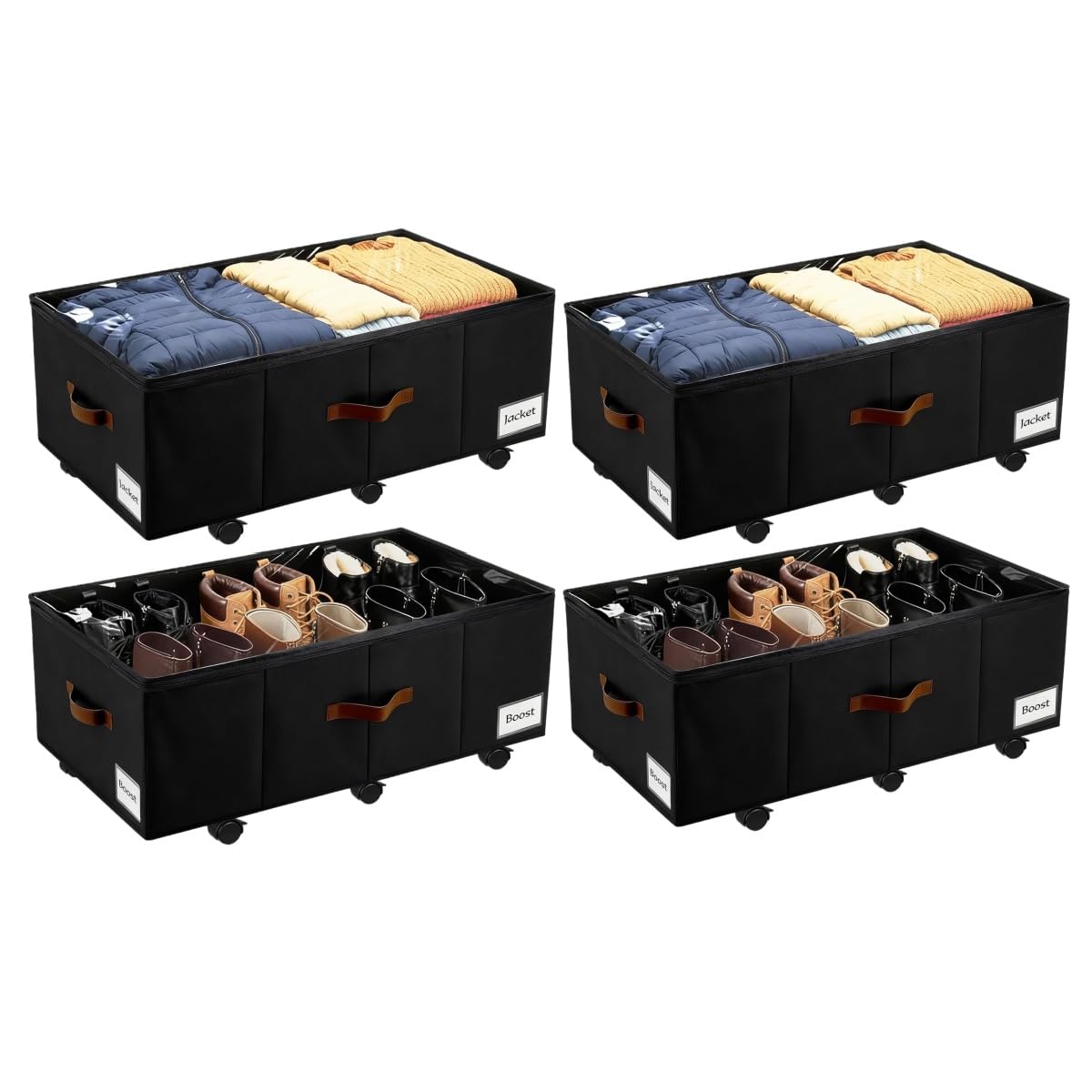 VatFott Under Bed Storage with Wheels,Underbed Storage with Sturdy Sidewalls/Bottom, Clear Cover, Label and PU Handle, Rolling Under Bed Drawers for Clothes, Shoes, Toys, Blankets