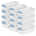 Sterilite Latching Storage Box, Stackable Bin with Latch Lid, Plastic Container to Organize Shoes on Closet Shelf, Clear with White Lid
