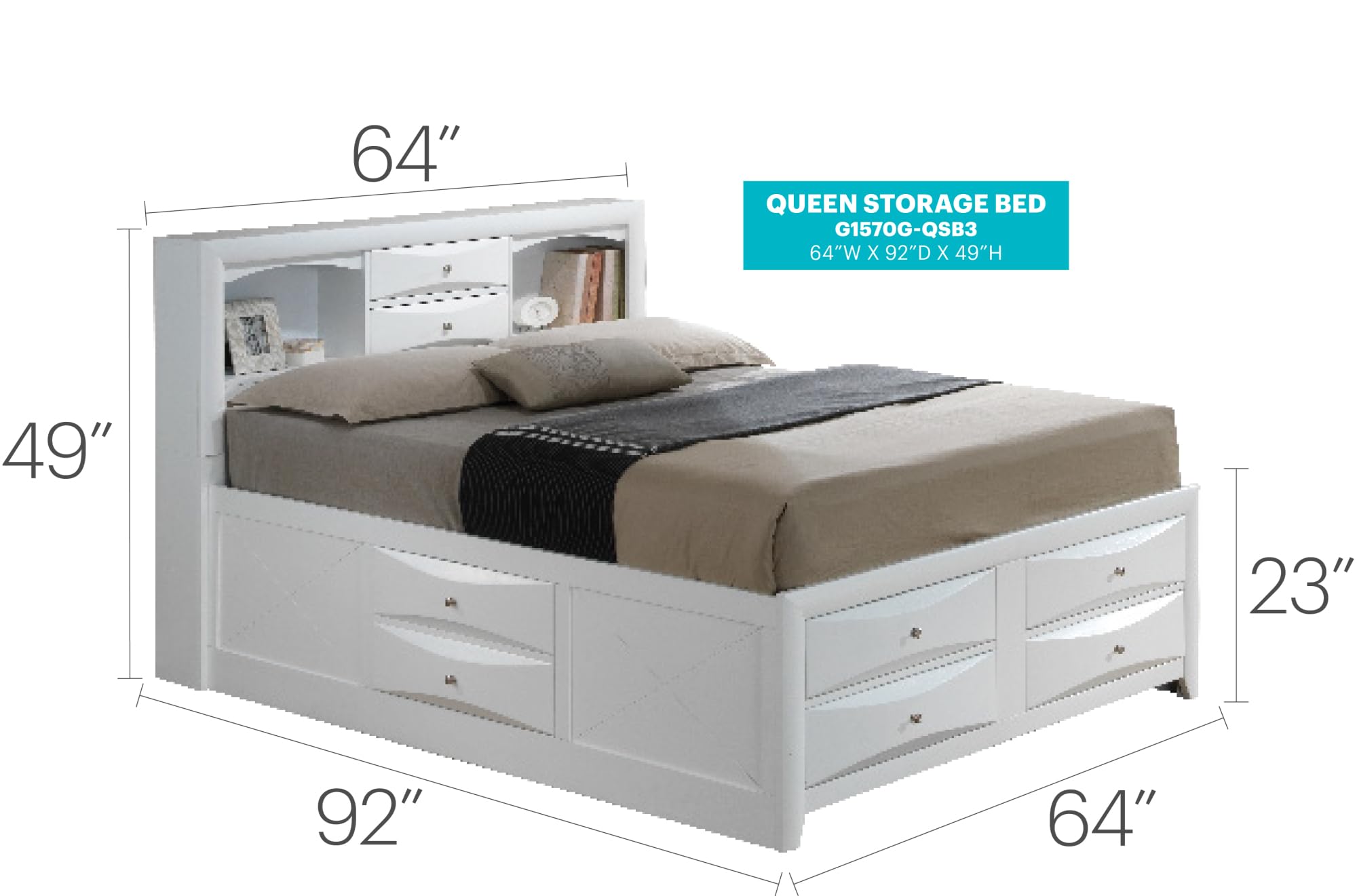 Geelife Contemporary Queen Storage Bed with Under-Bed Storage, White