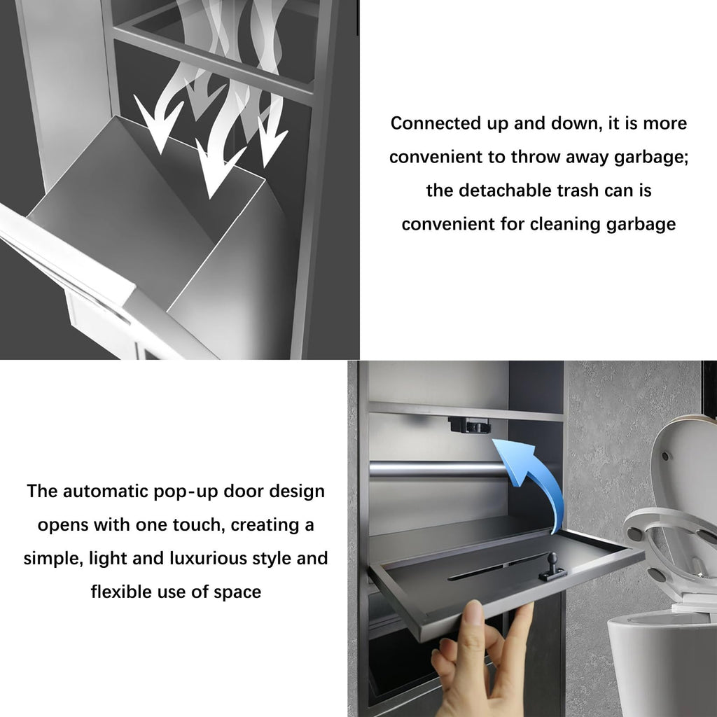 AOXHUGB 304 Stainless Steel Shower CaddyWaterproof BuiltIn Storage Shelves for Bathroom Shampoo & Toiletries Organizer Trash Can & Toilet BrushRed Alcove Solution（Rouge-E）