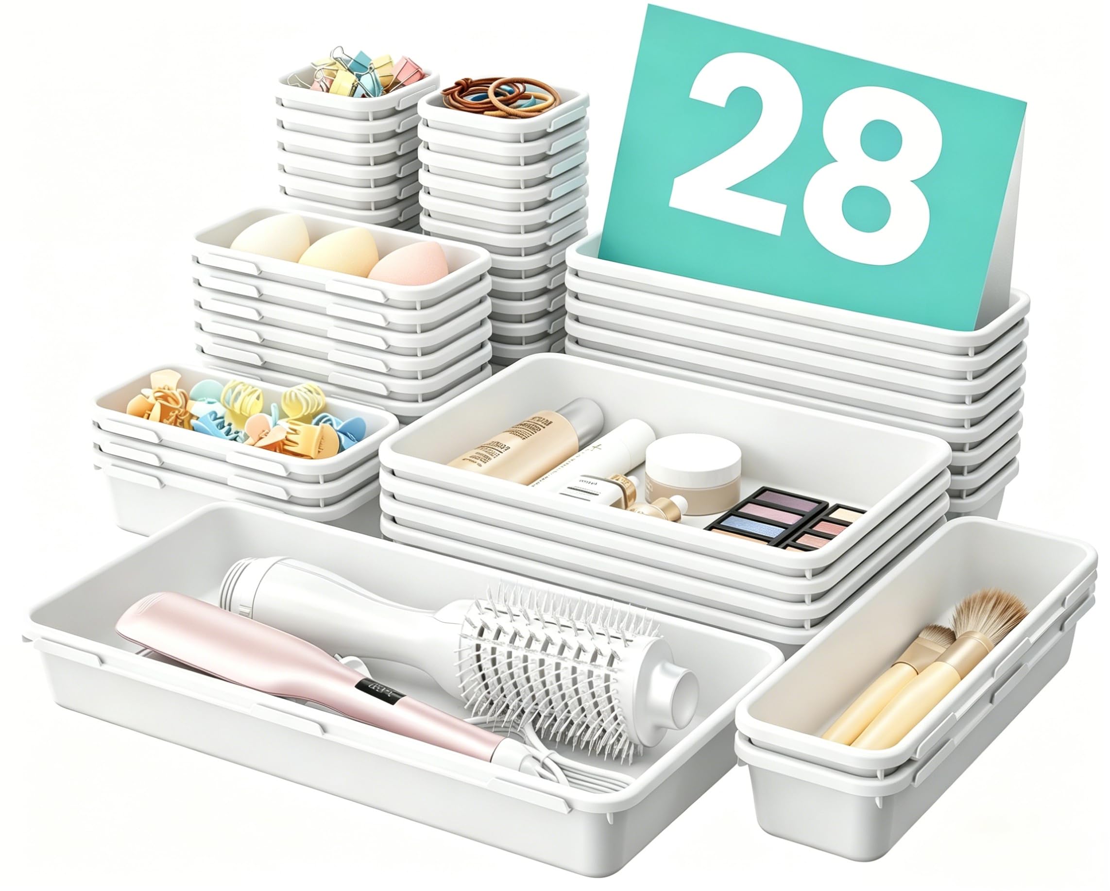 【Military Grade】A-LuGei Drawer Organizer,【𝟱𝗦𝗶𝘇𝗲】Makeup organizer,【Holds 177 Items】Bathroom Organizers and Storage,Organization and Storage,Desk Drawer Organizer for Vanity
