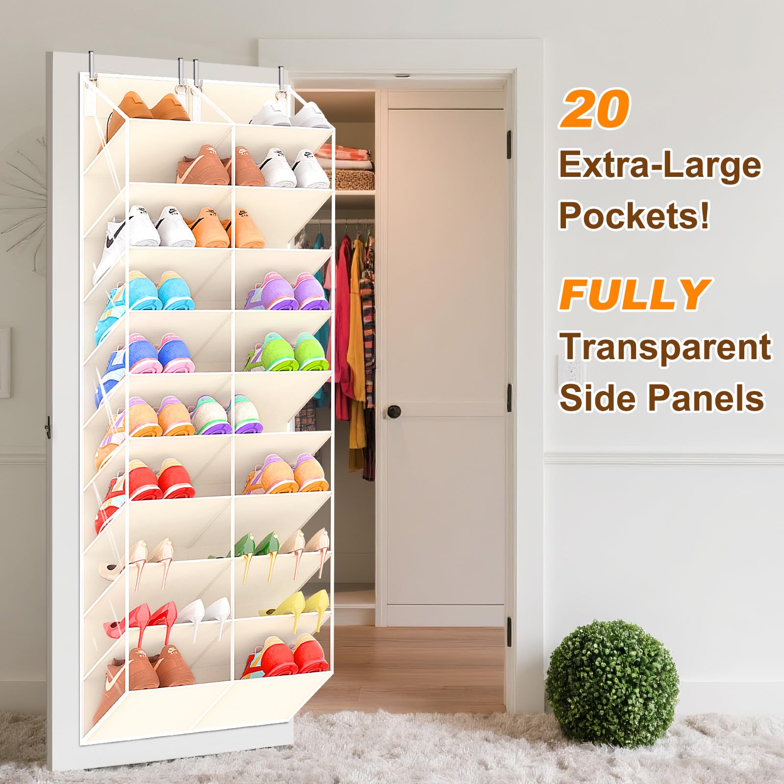 UVIAHOMI 30 Over the Door Shoe Organizer Large Mesh Pocket Hanging Shoe Rack for Closet