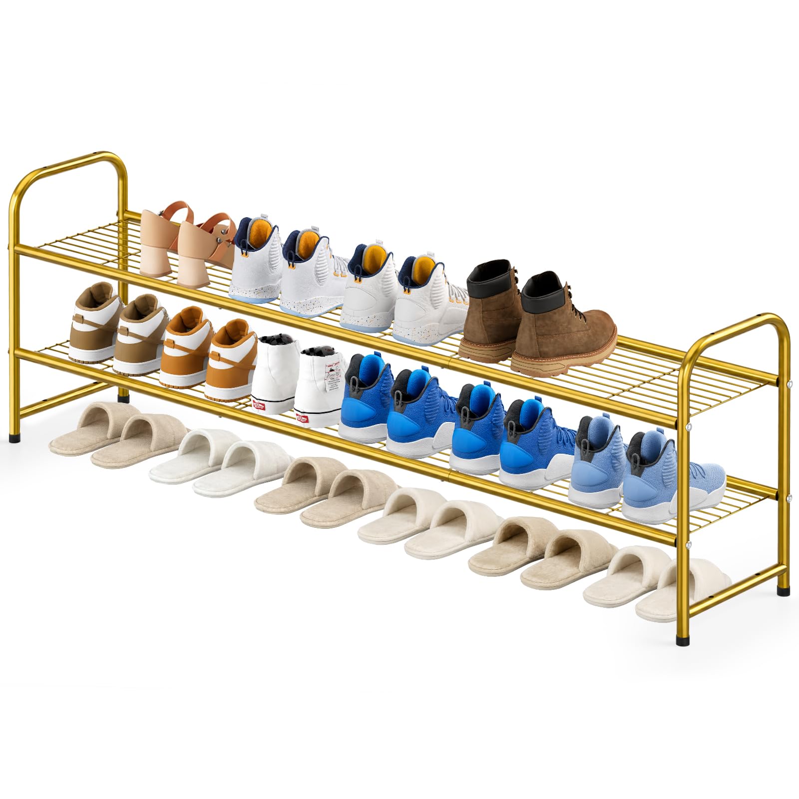 KEETDY 3-Tier Long Shoe Rack for Closet Metal Shoe Organizer for Entryway, Wide Stackable Shoe Storage Shelf with Sturdy Wire Grid for Closet Floor, Bedroom