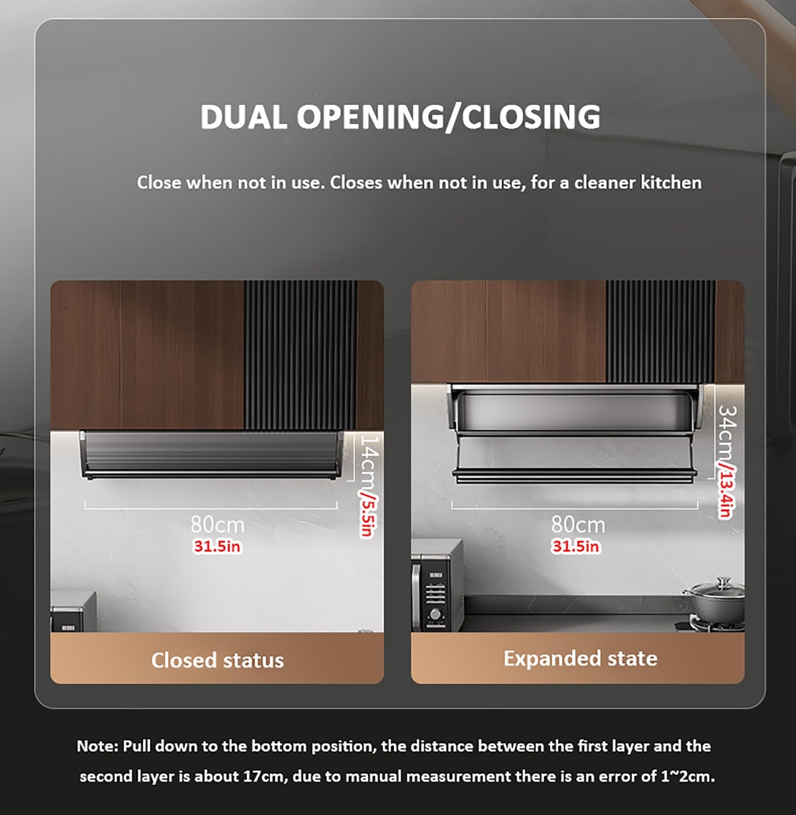 ZXFNVXC Pull Down Cabinet Organizer, Retractable Large Capacity Storage Shelf, Aluminum Storage Shelf, for Coffee Cabinet Pantry Kitchen Closet, Black,Black-80cm/31.5in