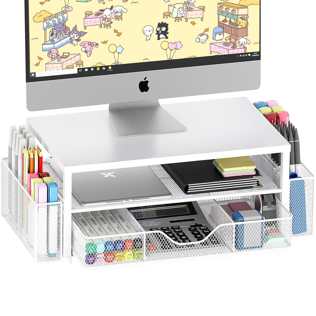 OPNICE Desk Organizer and Accessories, Computer Monitor Stand Riser with Drawer and 2 Pen Holders, Laptop Stand, Office Desk Accessories for Office Supplies