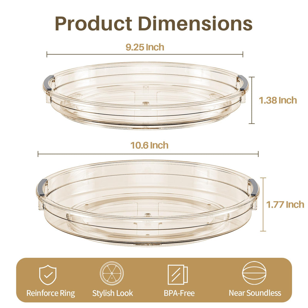 LAMU Lazy Susan Turntable Organizer for Cabinet Refrigerator Rotating Condiment Organizer for Fridge, Countertop, Bathroom, Vanity, Kitchen Pantry Organizers and Storage, Clear
