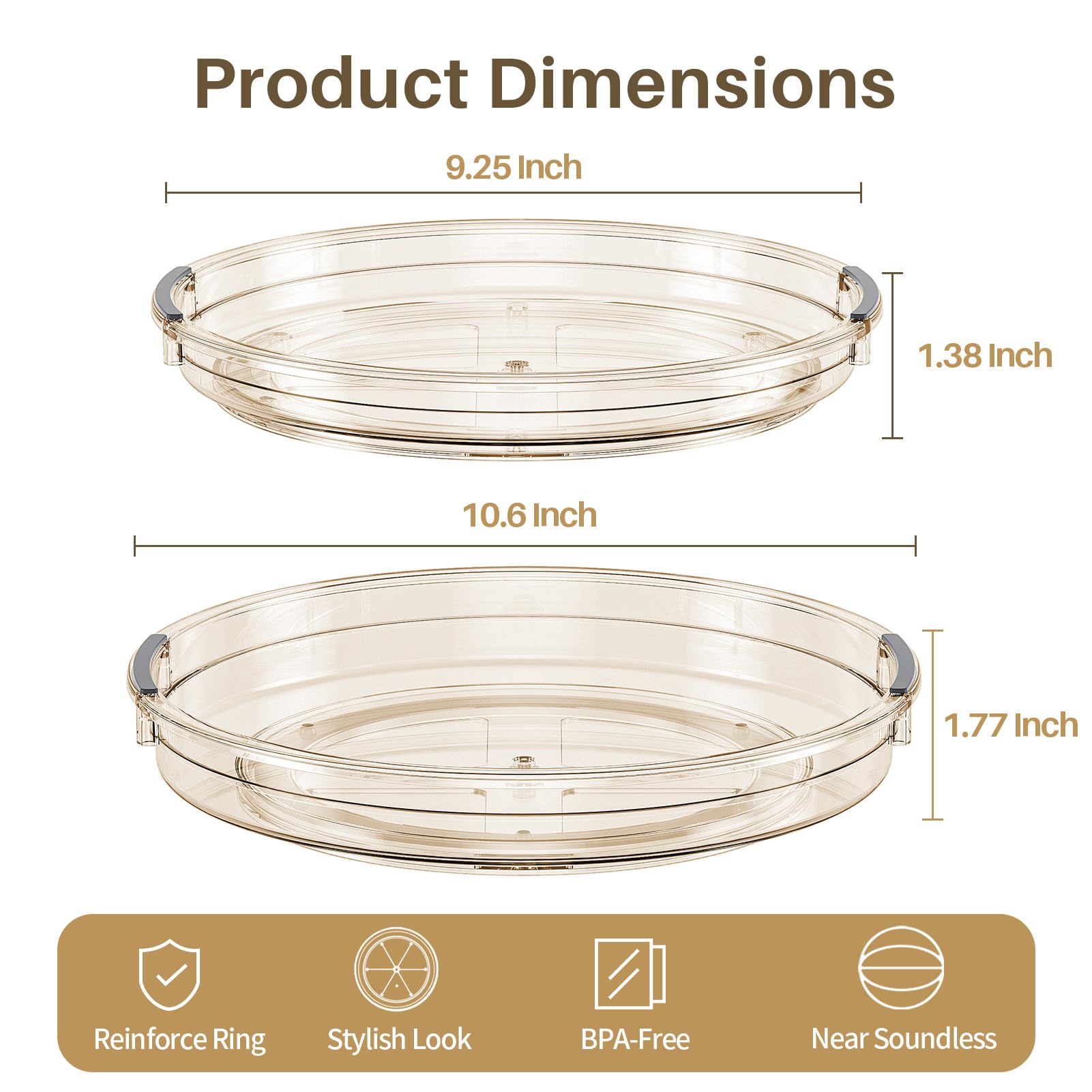 LAMU Lazy Susan Turntable Organizer for Cabinet Refrigerator Rotating Condiment Organizer for Fridge, Countertop, Bathroom, Vanity, Kitchen Pantry Organizers and Storage, Clear