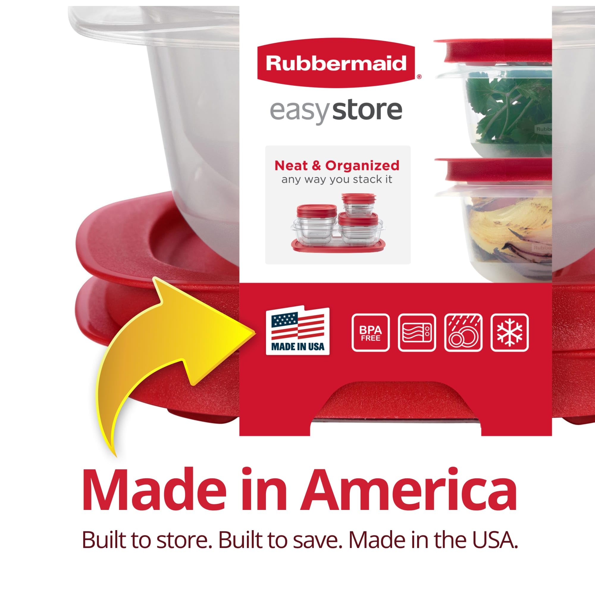 Rubbermaid EasyStore Rectangle and Square Containers, 22-Piece Set, Food Storage Containers with Lids