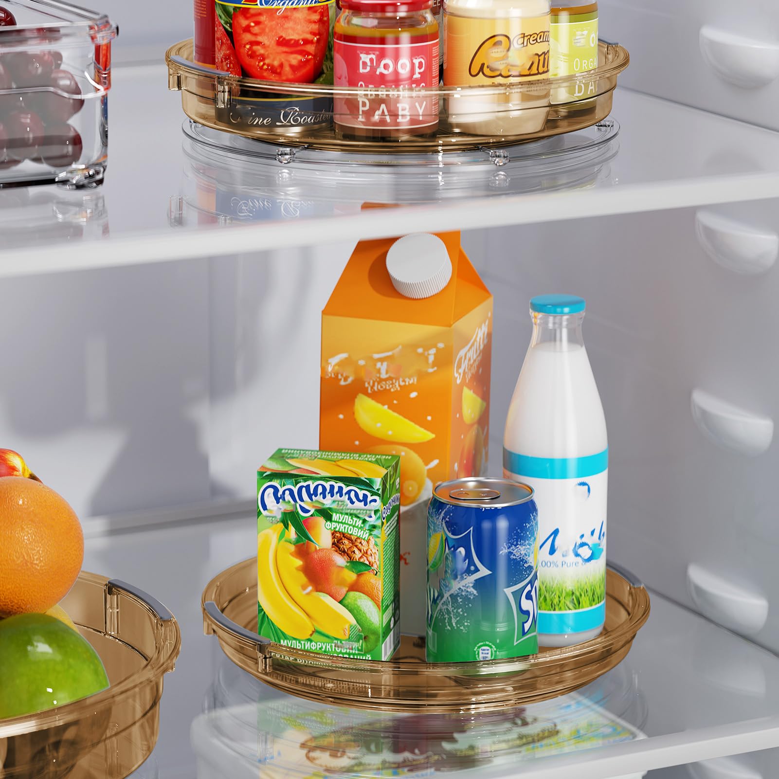 LAMU Lazy Susan Turntable Organizer for Cabinet Refrigerator Rotating Condiment Organizer for Fridge, Countertop, Bathroom, Vanity, Kitchen Pantry Organizers and Storage, Clear