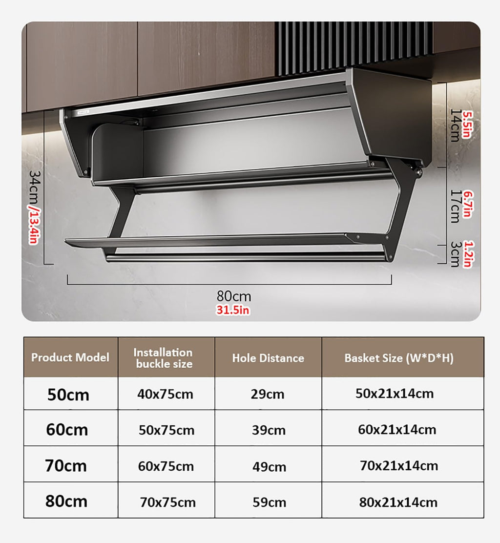 ZXFNVXC Pull Down Cabinet Organizer, Retractable Large Capacity Storage Shelf, Aluminum Storage Shelf, for Coffee Cabinet Pantry Kitchen Closet, Black,Black-80cm/31.5in