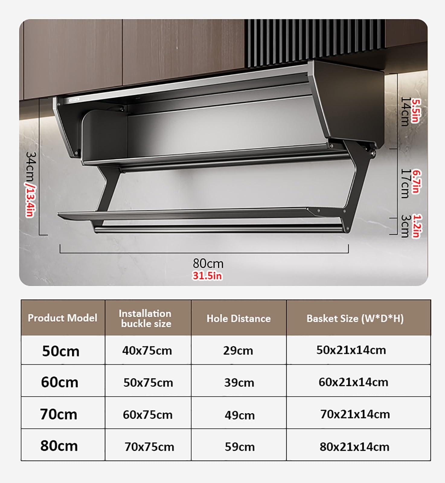 ZXFNVXC Pull Down Cabinet Organizer, Retractable Large Capacity Storage Shelf, Aluminum Storage Shelf, for Coffee Cabinet Pantry Kitchen Closet, Black,Black-80cm/31.5in