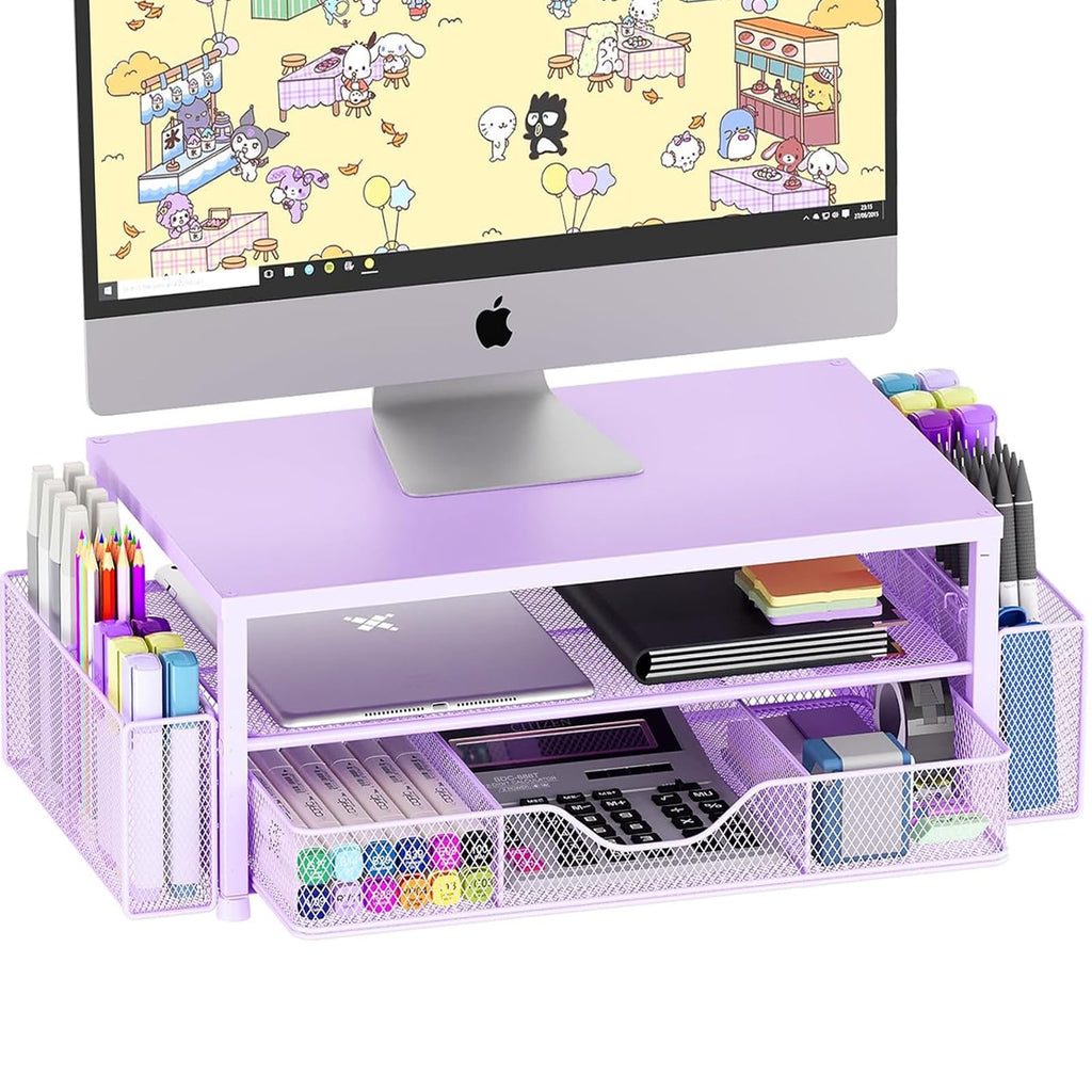 OPNICE Desk Organizer and Accessories, Computer Monitor Stand Riser with Drawer and 2 Pen Holders, Laptop Stand, Office Desk Accessories for Office Supplies