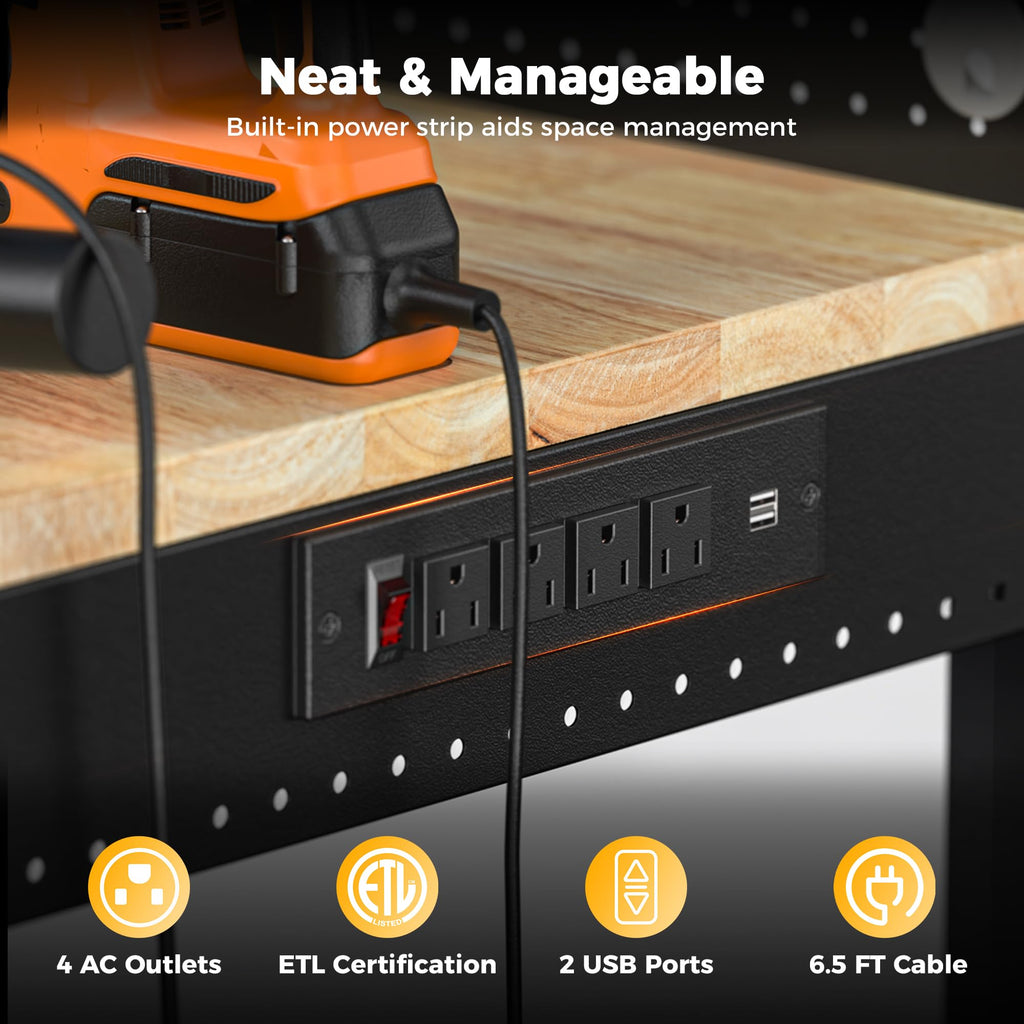 CAMMOO 48x24 Inch Garage Work Bench with Storage, Pegboard & Power Strip