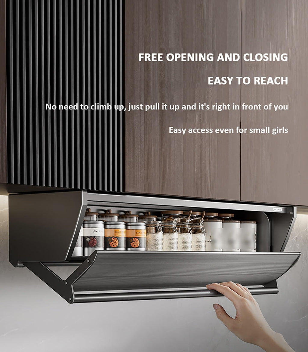 ZXFNVXC Pull Down Cabinet Organizer, Retractable Large Capacity Storage Shelf, Aluminum Storage Shelf, for Coffee Cabinet Pantry Kitchen Closet, Black,Black-80cm/31.5in