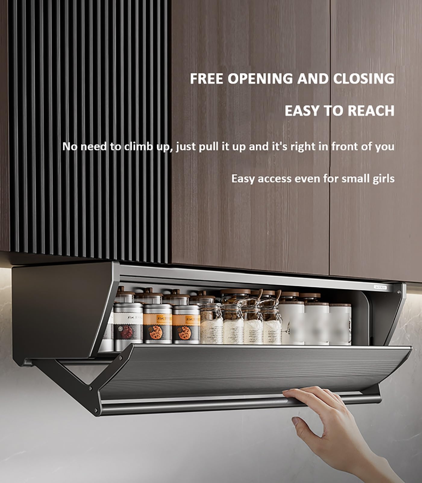 ZXFNVXC Pull Down Cabinet Organizer, Retractable Large Capacity Storage Shelf, Aluminum Storage Shelf, for Coffee Cabinet Pantry Kitchen Closet, Black,Black-80cm/31.5in