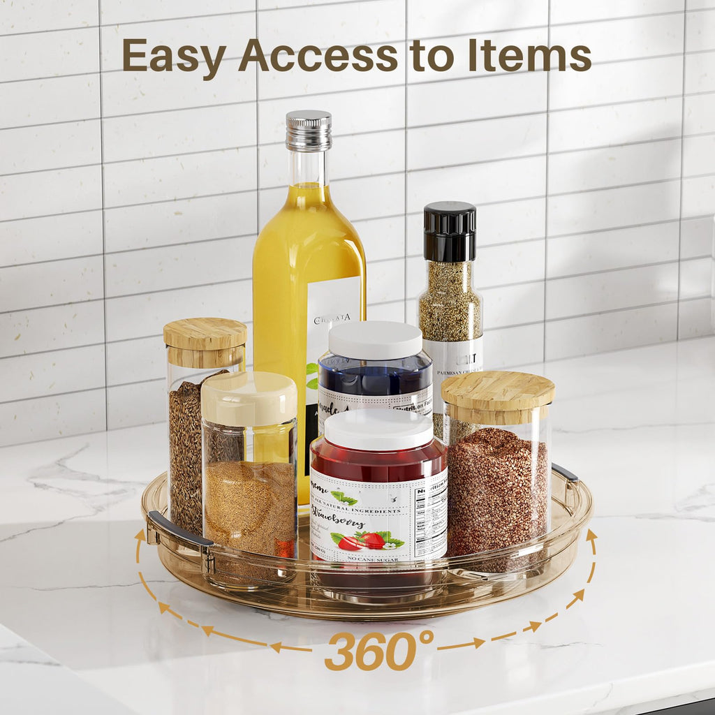 LAMU Lazy Susan Turntable Organizer for Cabinet Refrigerator Rotating Condiment Organizer for Fridge, Countertop, Bathroom, Vanity, Kitchen Pantry Organizers and Storage, Clear