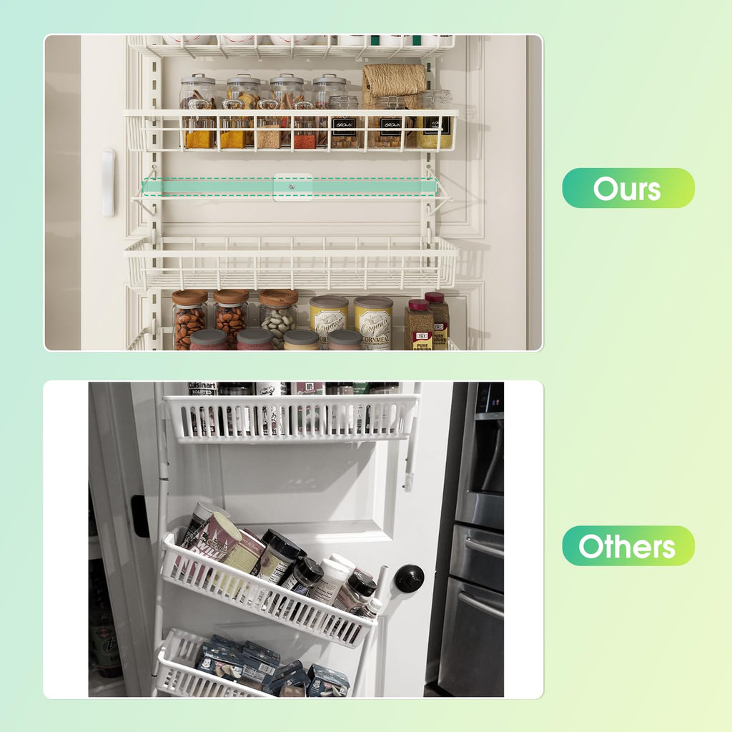 Mefirt Over The Door Pantry Organizer, Wall Mount Spice Rack Deep Baskets