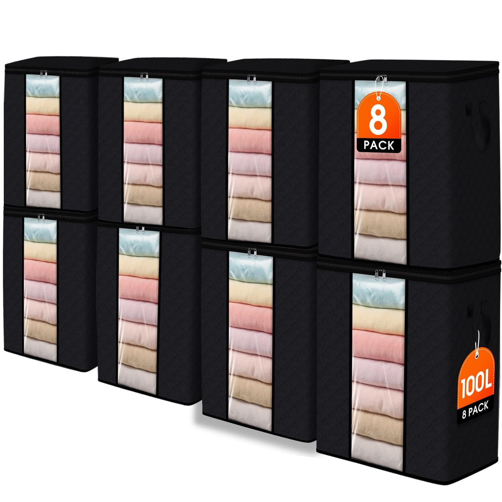 SpaceWhisper 100L Clothes Storage, Foldable Thick Fabric Blanket Storage Bags, Containers for Organizing Bedroom, Closet, Clothing, Comforter,Closet Organization with Handle