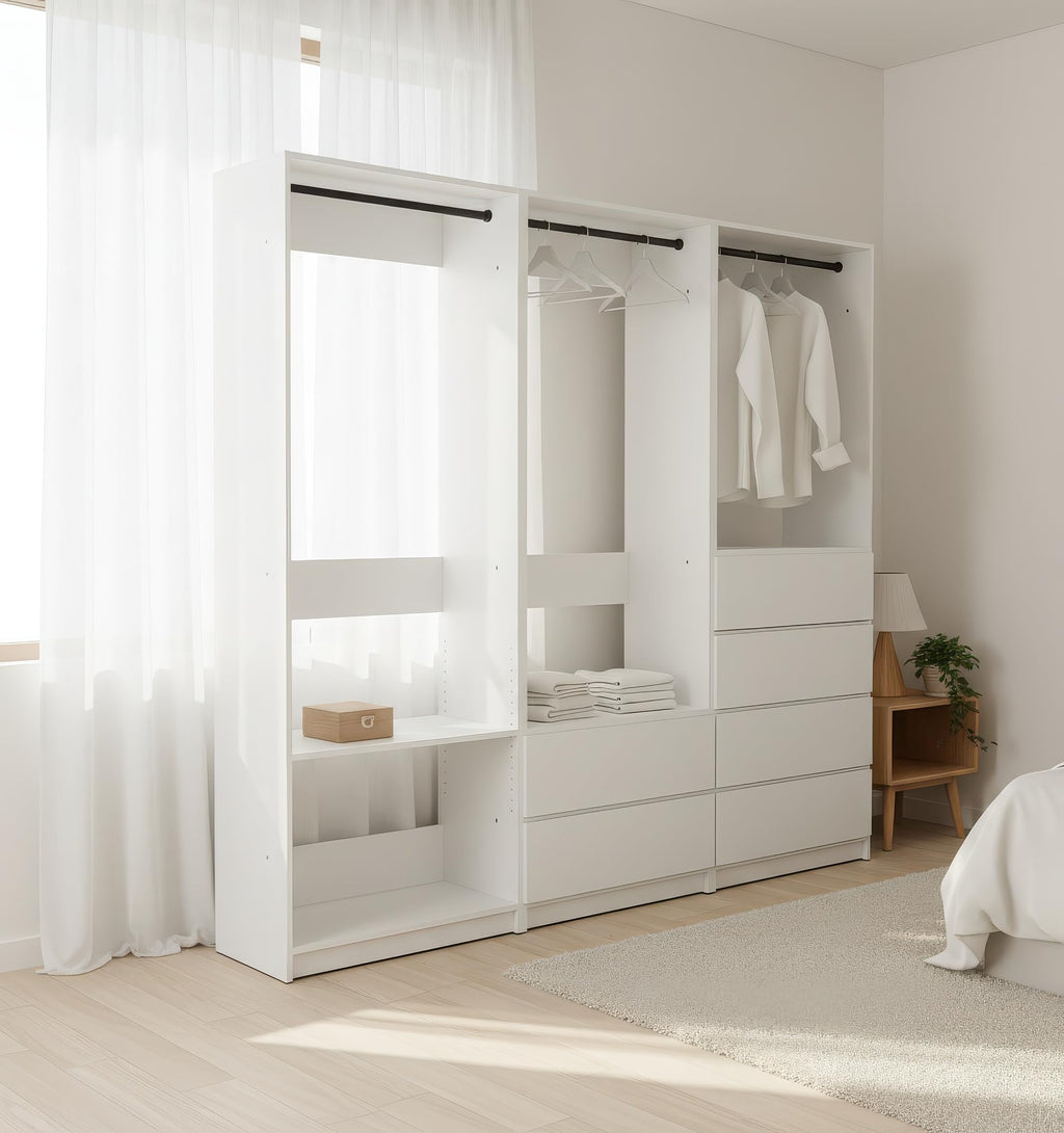 White Freestanding Walk in Wood Closet System HT550