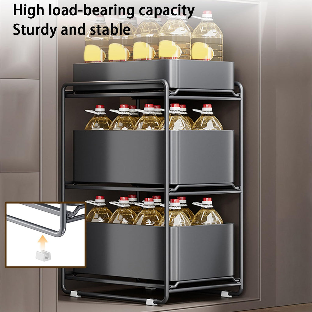 3 Tier Under Sink Organizer and Storage with Sliding Storage Drawer, Height: 53.5Cm Pull Out Cabinet Organizer No Drilling and Nailing for Kitchen, Bathroom, Pantry