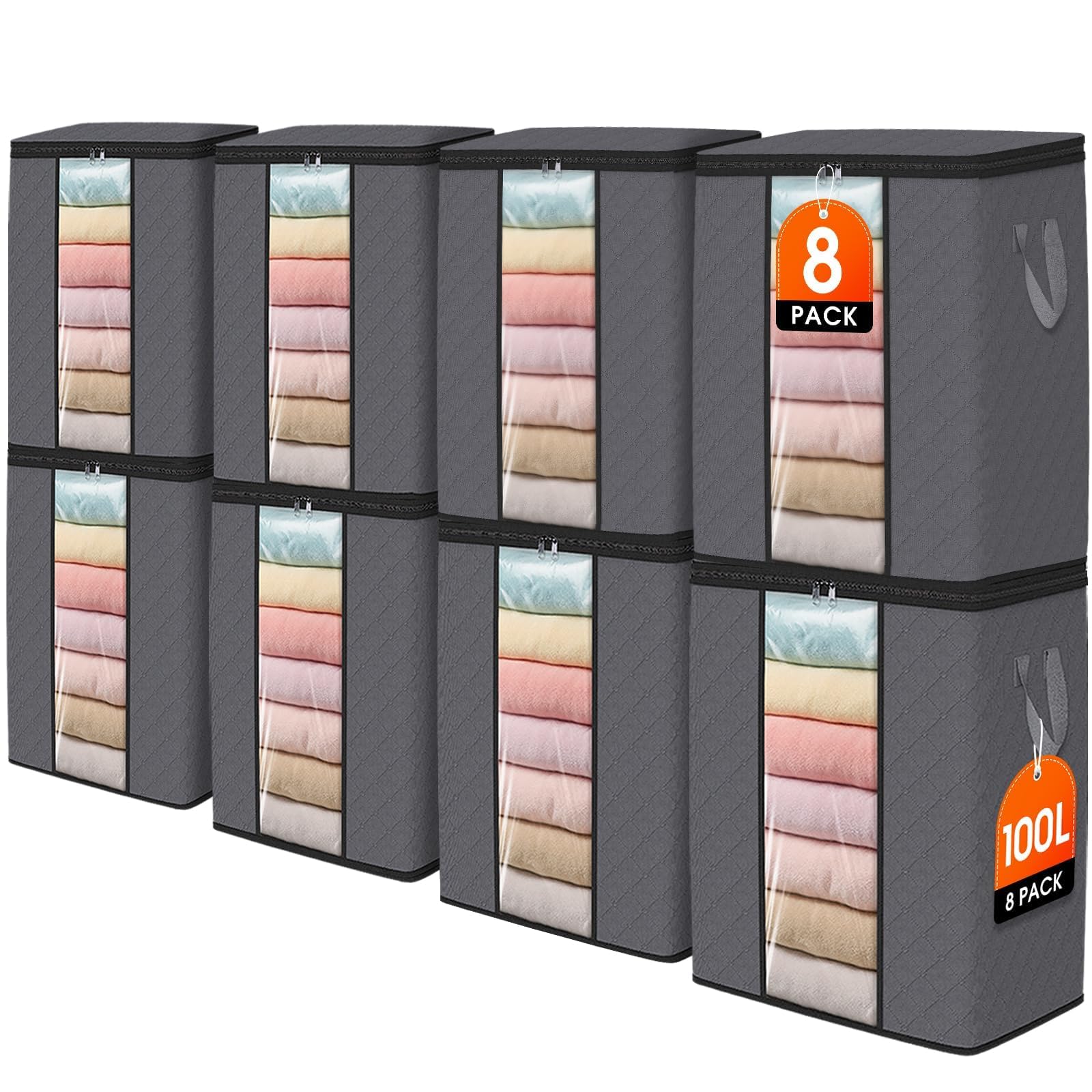 SpaceWhisper 100L Clothes Storage, Foldable Thick Fabric Blanket Storage Bags, Containers for Organizing Bedroom, Closet, Clothing, Comforter,Closet Organization with Handle