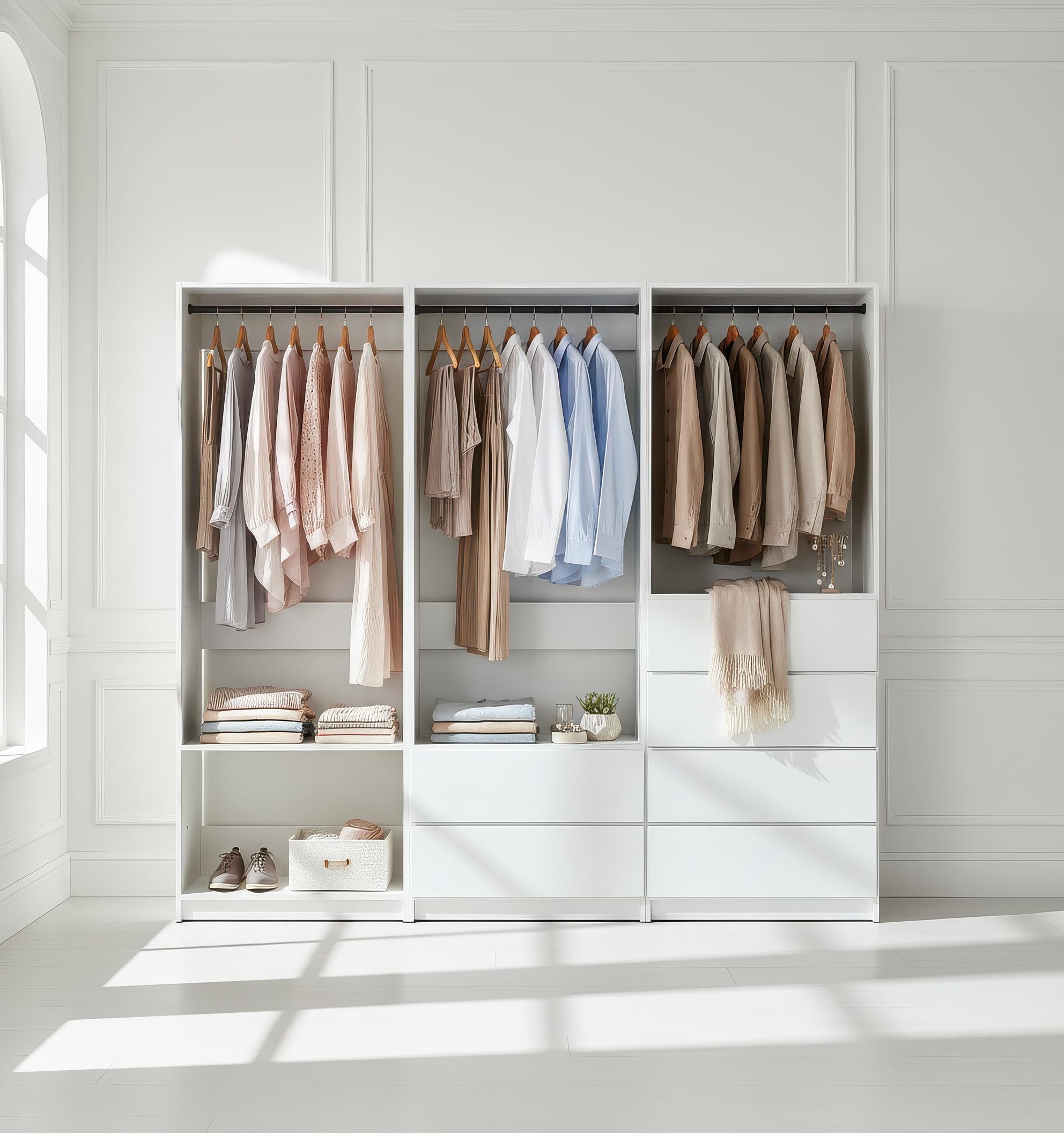 White Freestanding Walk in Wood Closet System HT550