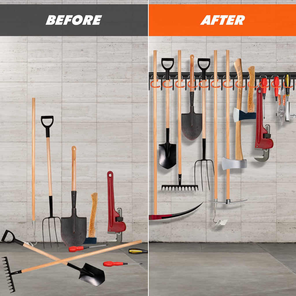 TVKB All Metal Garden Tool Organizer Adjustable Garage Tool Organizer Wall Mount Garage Organizers and Storage with Heavy Duty Hooks Tool Hangers for Garage Wall, Shed, Garden
