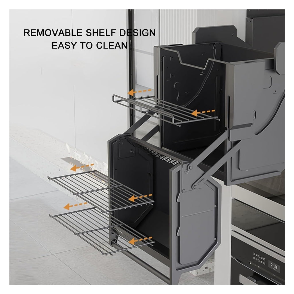 2-Tier Pull Down Kitchen Shelf Organizer, Heavy-Duty Dish Rack for Upper Cabinets, 20kg Capacity, Space-Saving Storage Solution for Home Bar & Pantry (46.2x48.5x48.7cm)