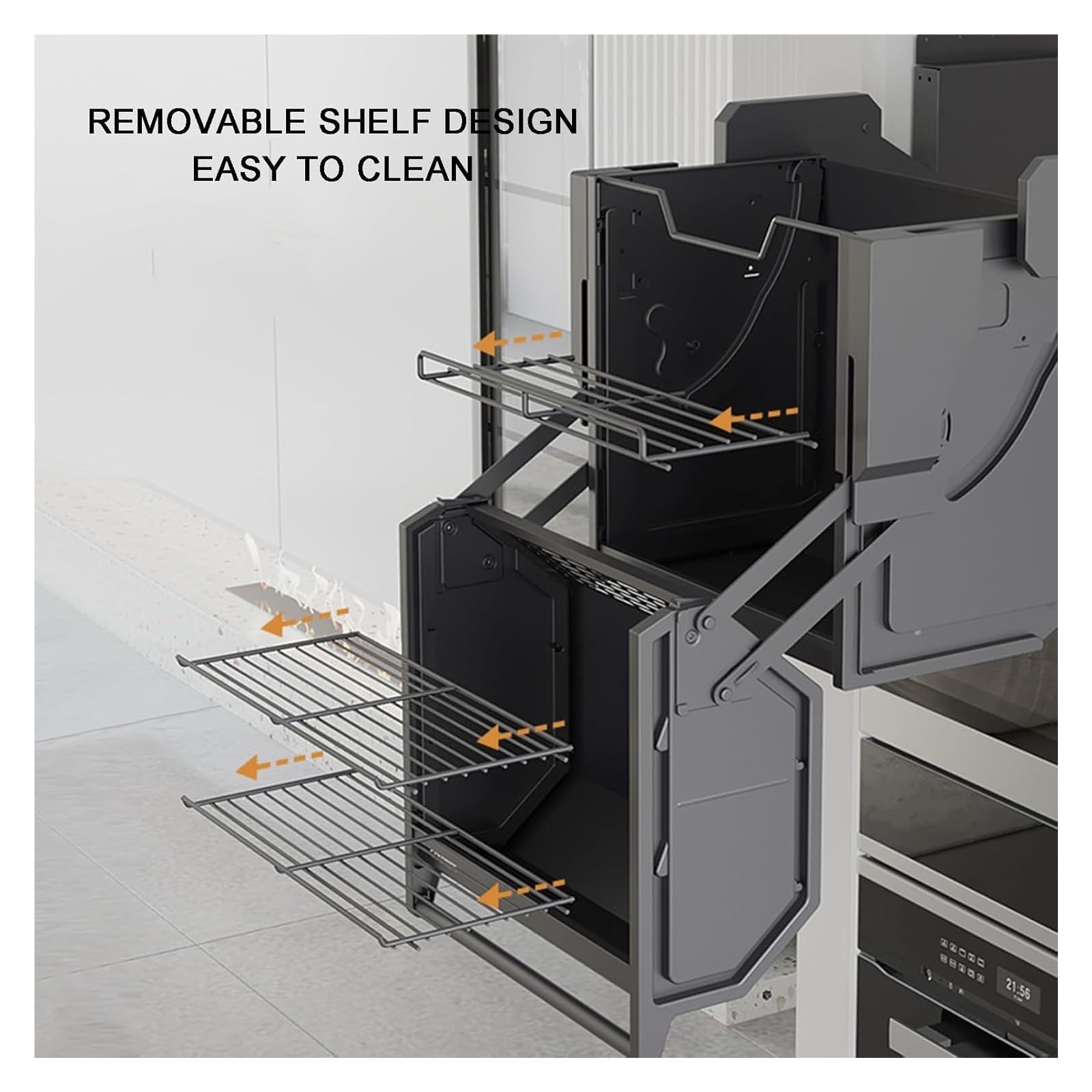 2-Tier Pull Down Kitchen Shelf Organizer, Heavy-Duty Dish Rack for Upper Cabinets, 20kg Capacity, Space-Saving Storage Solution for Home Bar & Pantry (46.2x48.5x48.7cm)