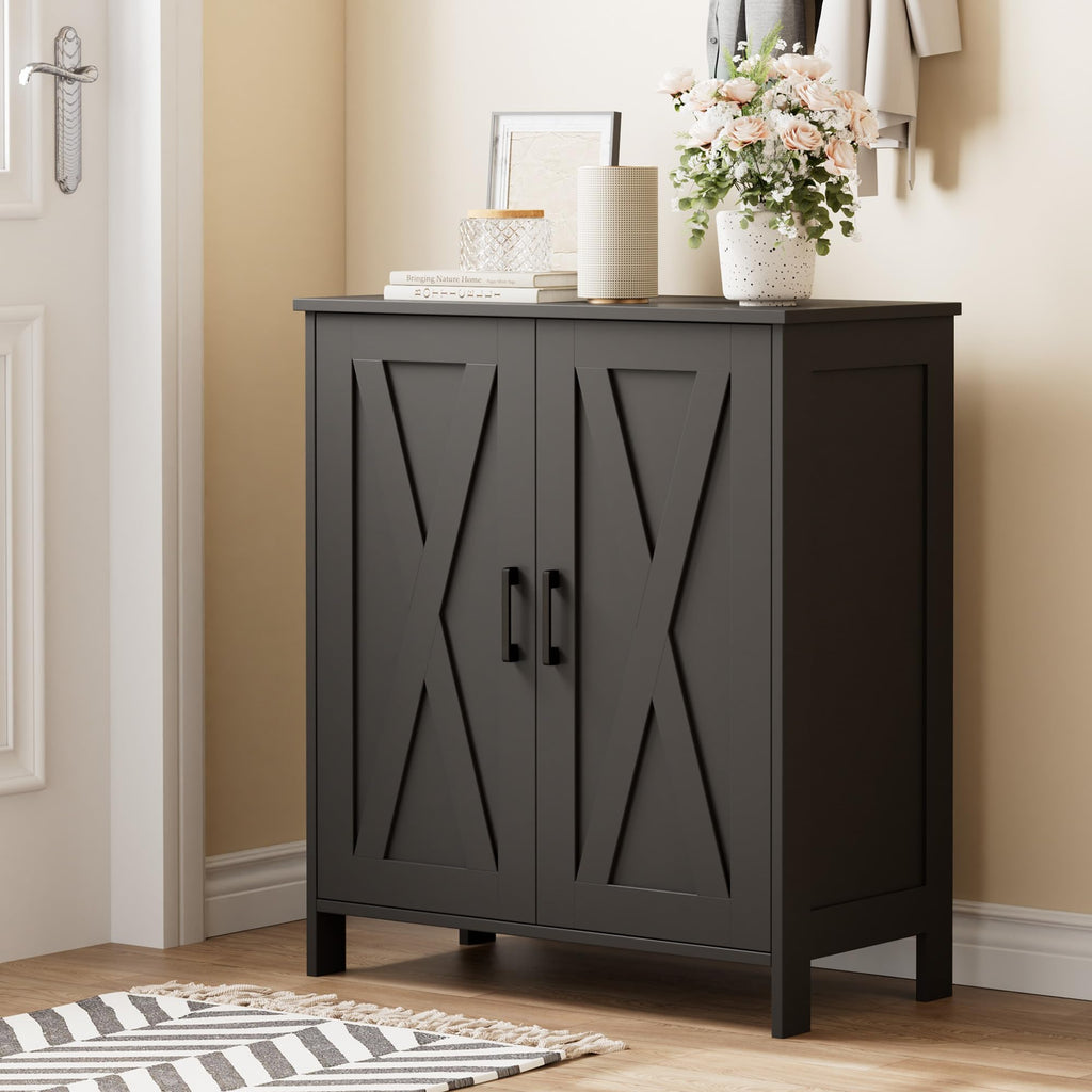 Homleke Farmhouse Shoe Cabinet with 2 Barn Doors & Wood Legs, 5-Tier Shoe Storage Cabinet with 3 Adjustable Shelves, Tall Shoe Rack Organizer for Closet, Shoe Organizer for Entryway, Hallway