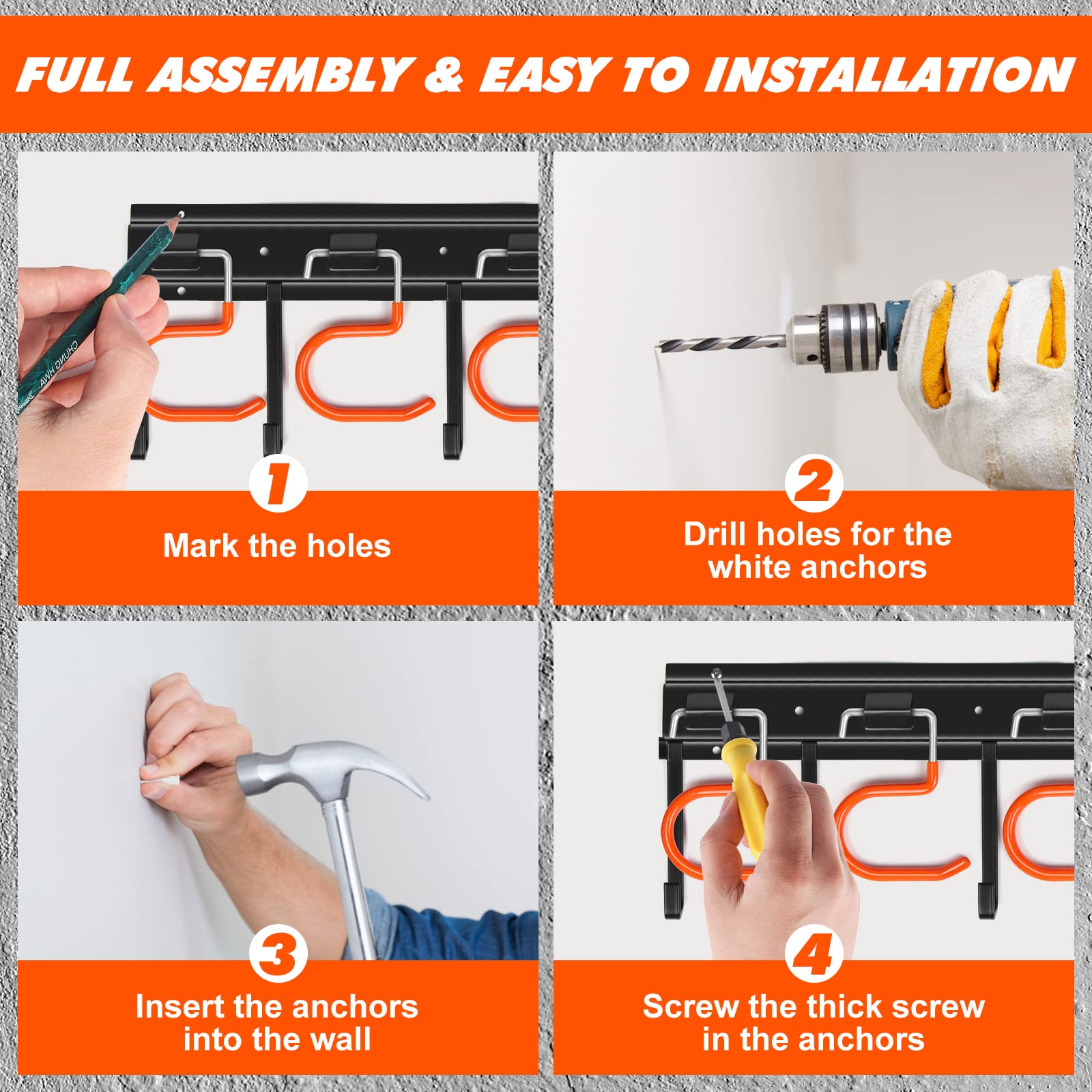 TVKB All Metal Garden Tool Organizer Adjustable Garage Tool Organizer Wall Mount Garage Organizers and Storage with Heavy Duty Hooks Tool Hangers for Garage Wall, Shed, Garden