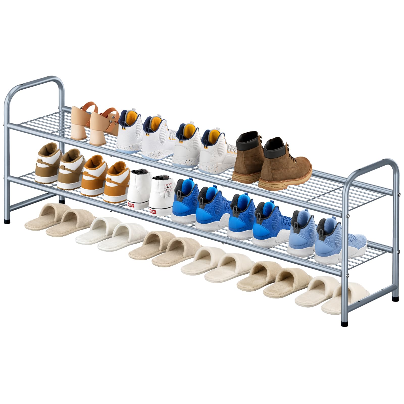 KEETDY 3-Tier Long Shoe Rack for Closet Metal Shoe Organizer for Entryway, Wide Stackable Shoe Storage Shelf with Sturdy Wire Grid for Closet Floor, Bedroom