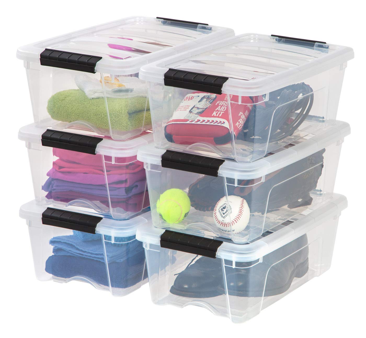 IRIS USA Stackable Plastic Storage Bins with Lids, Made in USA - Organizing Solution, Latches, Durable Nestable Containers, Secure Pull Handle