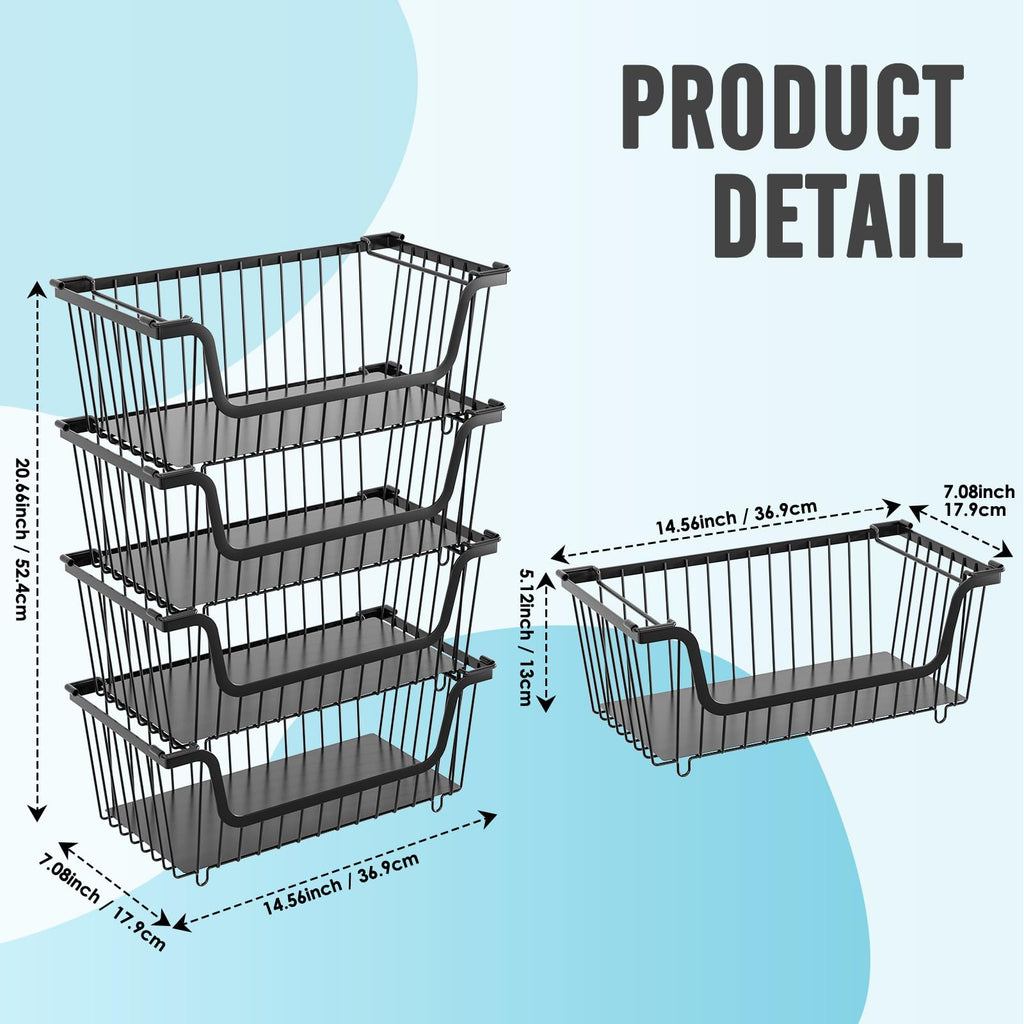 GAOKASE 4 Pcs Stackable Wire Baskets for Pantry Organizers and Storage,Vegetable Fruit Basket for Countertop,Kitchen Storage Metal Baskets,Produce Potato Onion Storage Bin