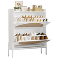 IRONCK Shoe Cabinet Storage with 2 Flip Drawers, Free Standing Wooden Shoe Storage Organizer Cabinet with Rattan Doors for Entryway, Narrow Shoe Rack Cabinet