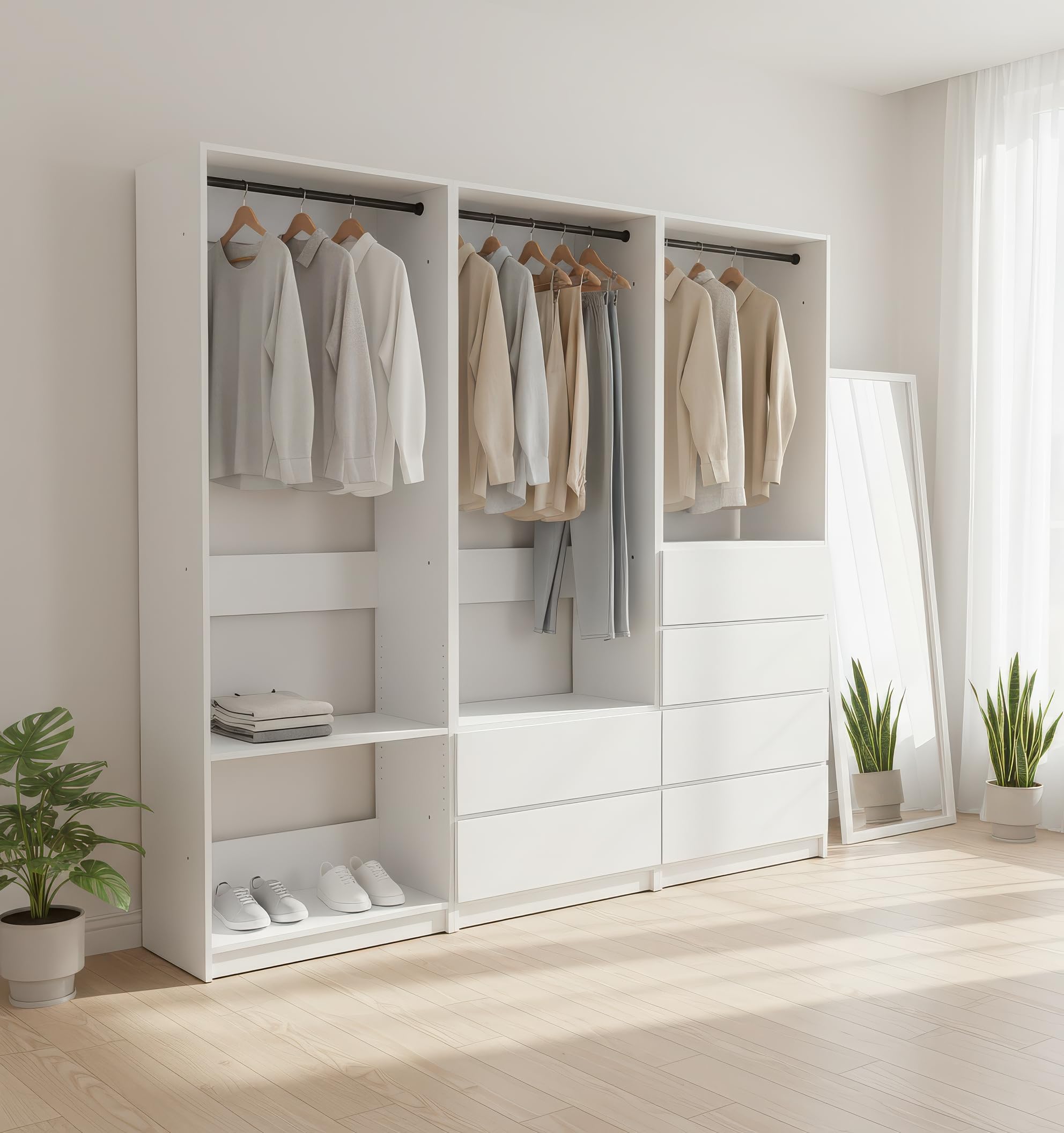 White Freestanding Walk in Wood Closet System HT550