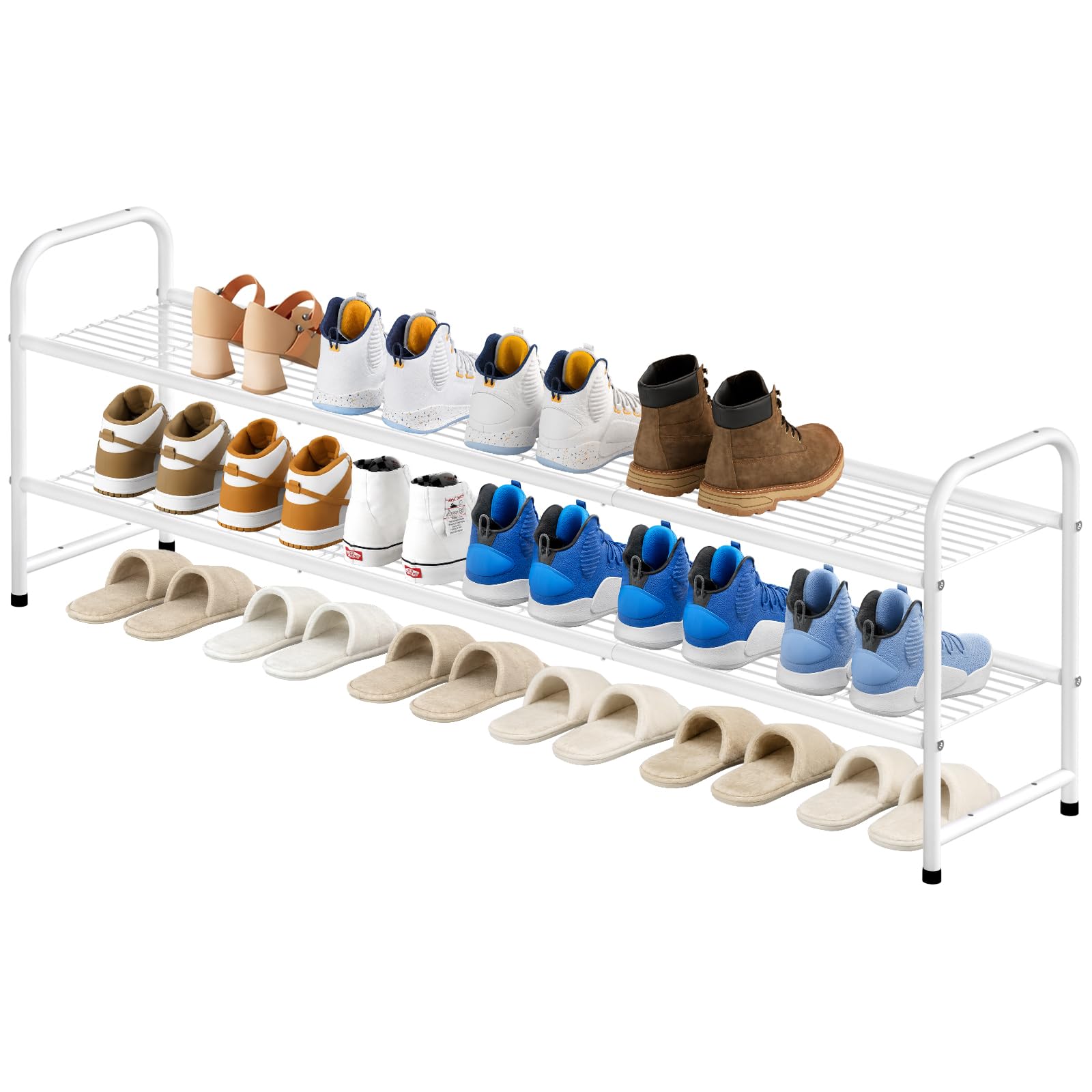 KEETDY 3-Tier Long Shoe Rack for Closet Metal Shoe Organizer for Entryway, Wide Stackable Shoe Storage Shelf with Sturdy Wire Grid for Closet Floor, Bedroom