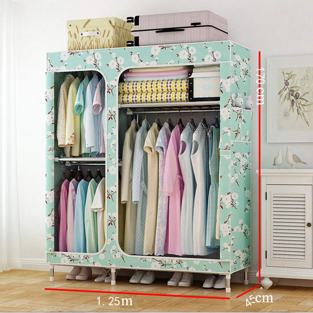 Wardrobe Closet Portable Waterproof Clothes Closet Steel Pipe Wardrobe Storage Extra Strong & Durable Wardrobe Fabric Cabinet Storage Shelf Green_49x17x66in