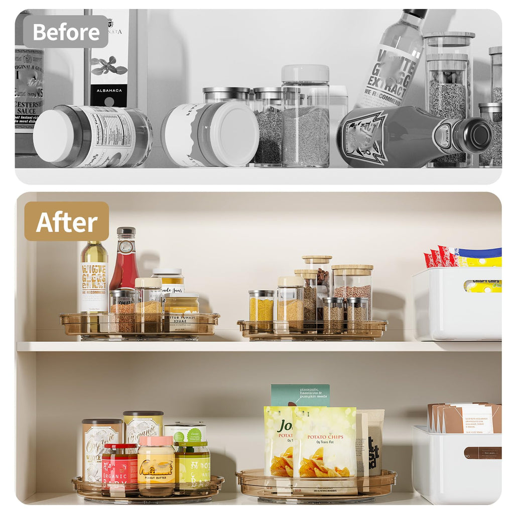 LAMU Lazy Susan Turntable Organizer for Cabinet Refrigerator Rotating Condiment Organizer for Fridge, Countertop, Bathroom, Vanity, Kitchen Pantry Organizers and Storage, Clear