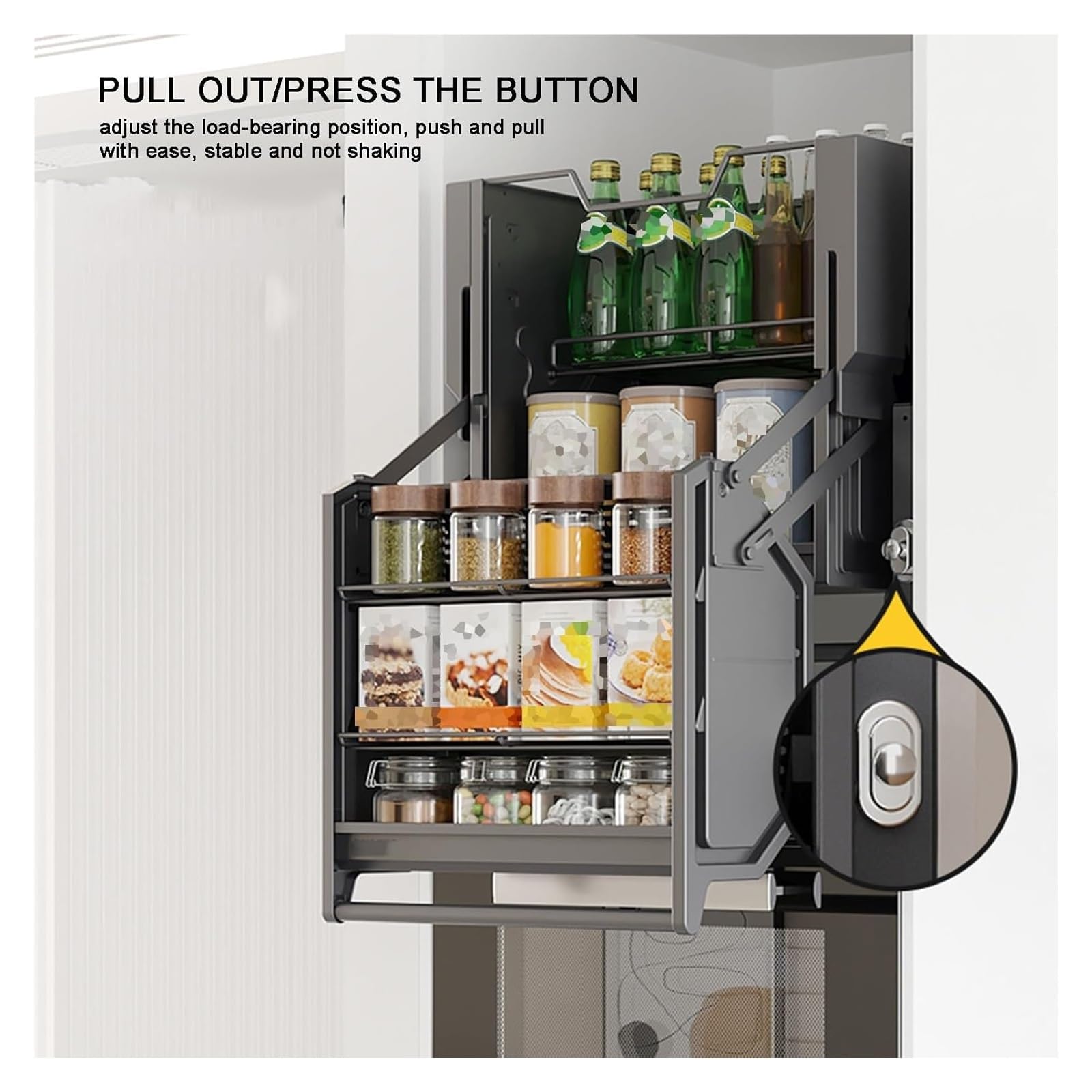 2-Tier Pull Down Kitchen Shelf Organizer, Heavy-Duty Dish Rack for Upper Cabinets, 20kg Capacity, Space-Saving Storage Solution for Home Bar & Pantry (46.2x48.5x48.7cm)