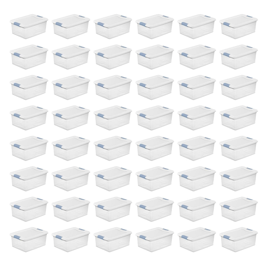 Sterilite Latching Storage Box, Stackable Bin with Latch Lid, Plastic Container to Organize Shoes on Closet Shelf, Clear with White Lid