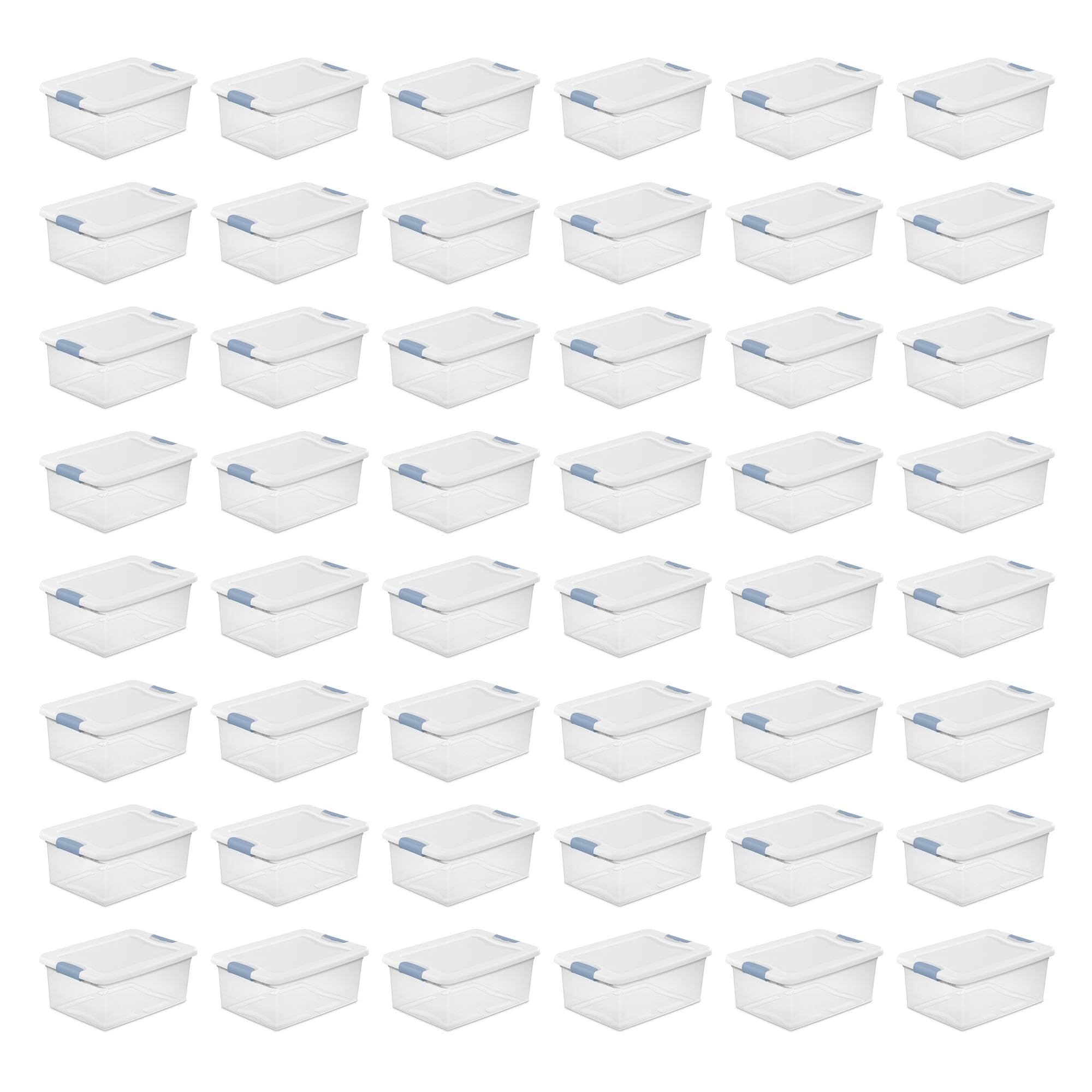 Sterilite Latching Storage Box, Stackable Bin with Latch Lid, Plastic Container to Organize Shoes on Closet Shelf, Clear with White Lid
