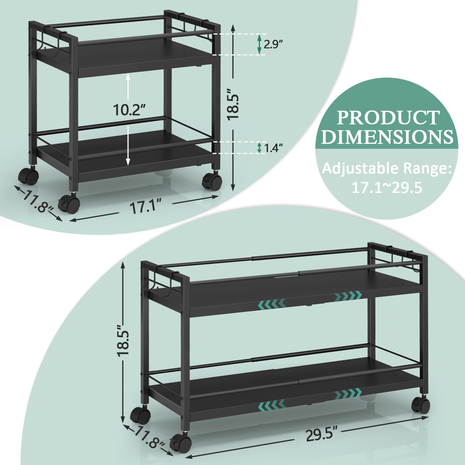 3IngSeagulls 2-Tier Expandable Rolling Pantry Cart with Wheels, Adjustable Floor Organizer for Kitchen Pantry, Can Organizer for Pantry, Storage Cart for Snack, Food, Vegetables, Patent Pending