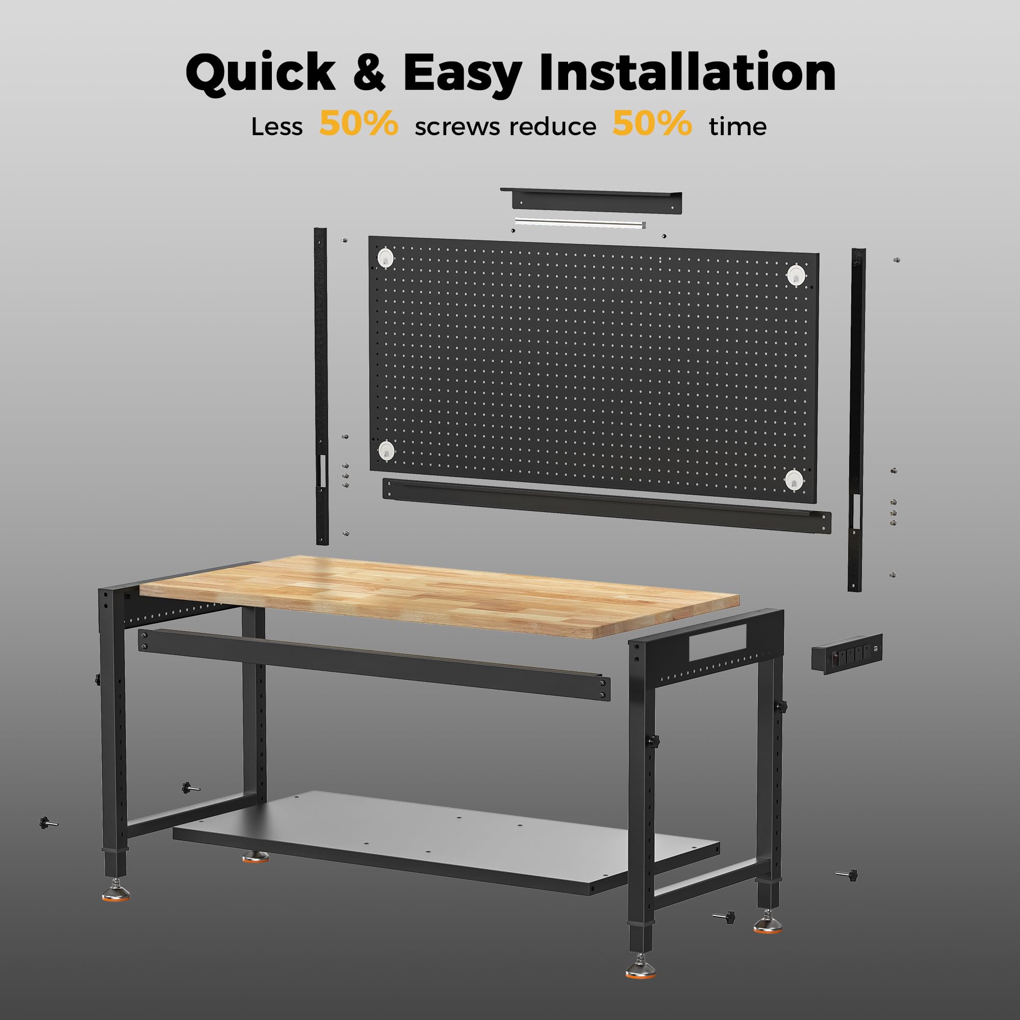 CAMMOO 48x24 Inch Garage Work Bench with Storage, Pegboard & Power Strip