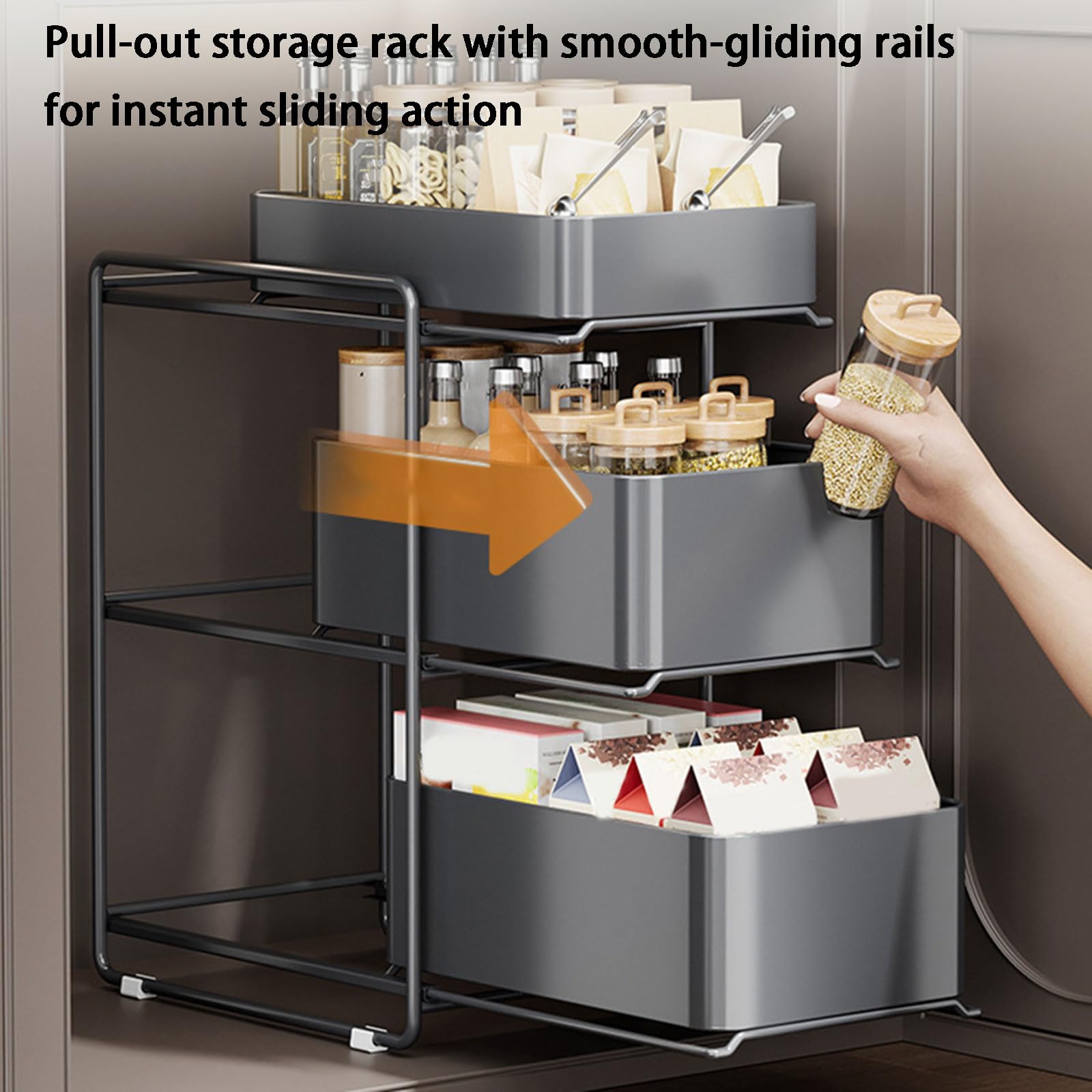 3 Tier Under Sink Organizer and Storage with Sliding Storage Drawer, Height: 53.5Cm Pull Out Cabinet Organizer No Drilling and Nailing for Kitchen, Bathroom, Pantry