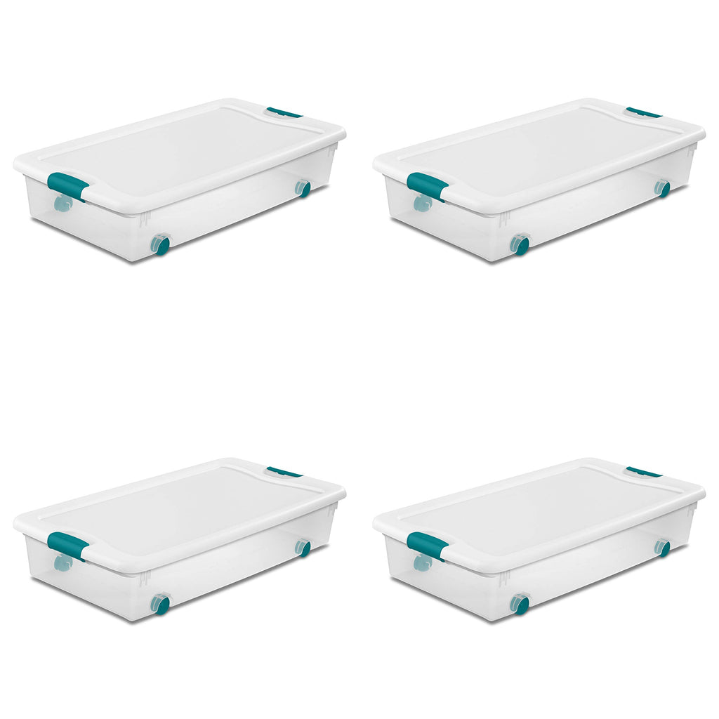 Sterilite Latching Storage Box, Stackable Bin with Latch Lid, Plastic Container to Organize Shoes on Closet Shelf, Clear with White Lid